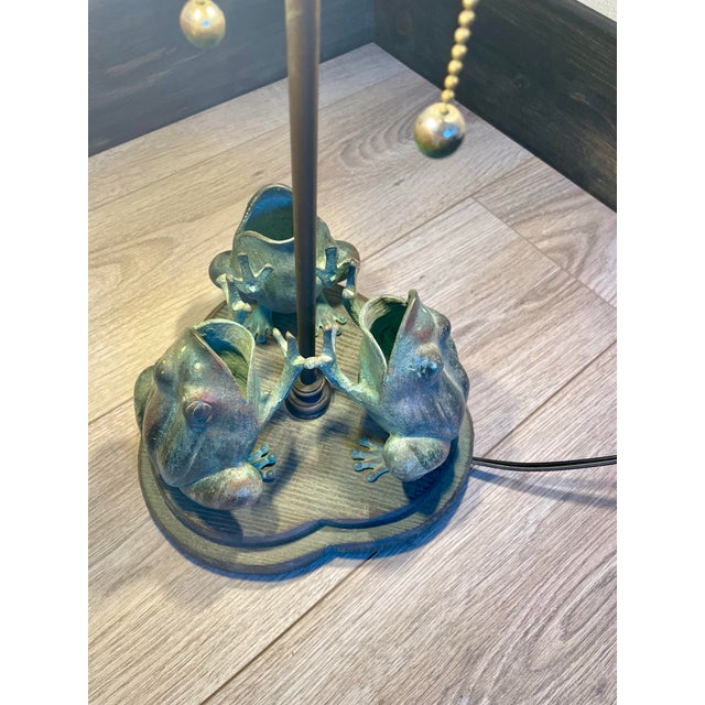 Wood Vintage Frederick Cooper "Symphony of Frogs" Bronze Table Lamp – Art Nouveau For Sale - Image 7 of 7