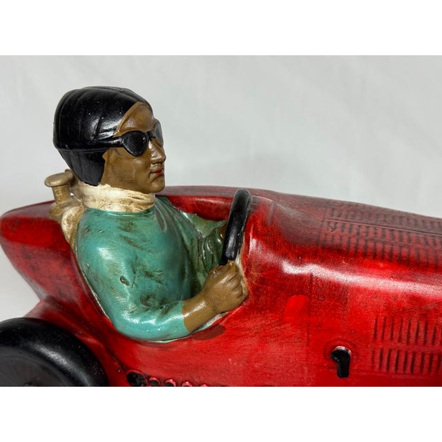 Red Mid-Century Ceramic 1930’s Bugatti Style Race Car & Driver Figurine For Sale - Image 8 of 12