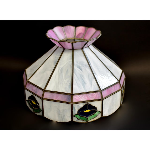 Metal Early 20th Century Tiffany Style Glass Ceiling Light Lamp Shade Floral Excellent For Sale - Image 7 of 16