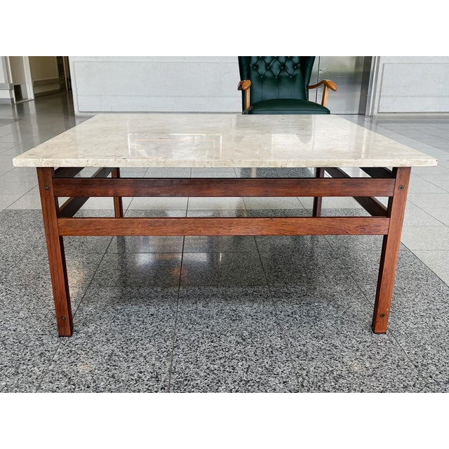 Danish Modern Travertine Top & Rosewood Coffee Table For Sale - Image 4 of 11