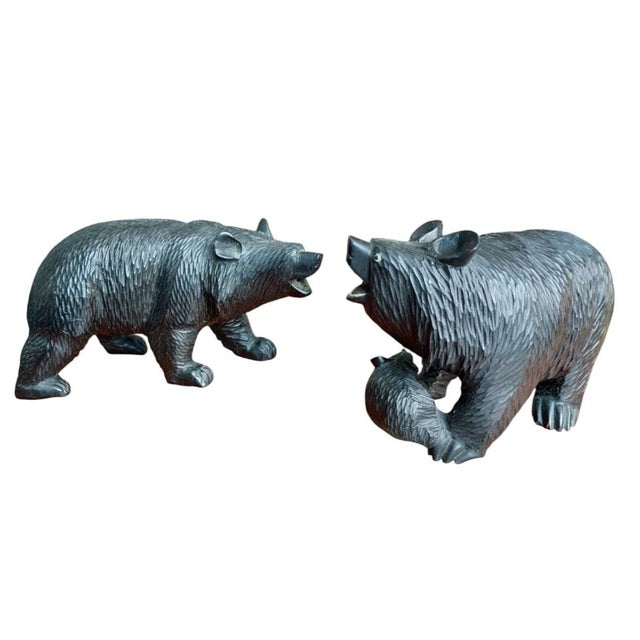Wood French Black Forest Carved Bear Figures, 1940s, Set of 2 For Sale - Image 7 of 7