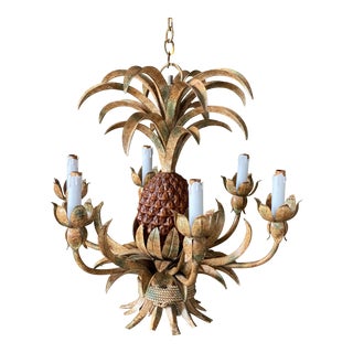 Palm Beach Island Style Tole Pineapple Chandelier For Sale