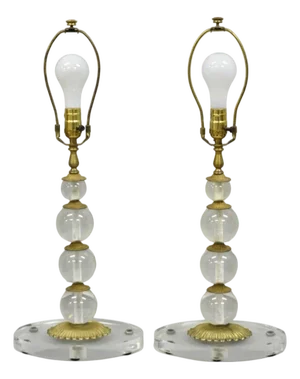 Vintage Art Deco Mid Century Modern Acrylic Lucite Stacked Ball Table Lamps Pair