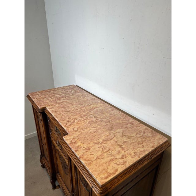 Antique Louis XV Style Oak Sideboard with Marble Top For Sale - Image 3 of 5