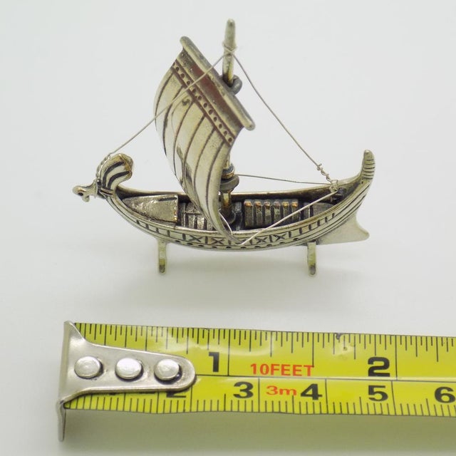 Vintage Italian Handmade Silver Ship Figurine, 1980s For Sale - Image 11 of 12