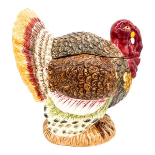 Vintage Ganz Bella Casa Hand-Painted Turkey Ceramic Tureen – Americana / Thanksgiving / English Country For Sale