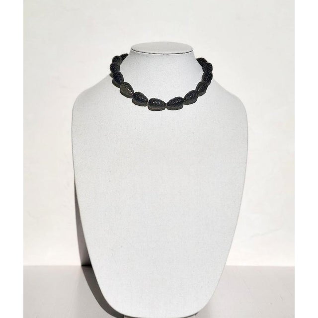 Metal Natural Carved Golden Obsidian Beaded Necklace With Golden Obsidian Clasp, 17.5" For Sale - Image 7 of 10