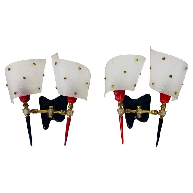 Brass and Plexiglass Wall Lamps by Maison Arlus, 1960, France - A Pair For Sale - Image 13 of 13