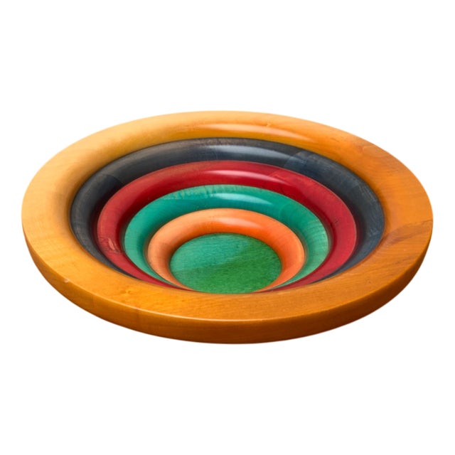 Large Postmodern Multicolored Wooden Bowl by Pietro Manzoni, Italy, 1980s For Sale