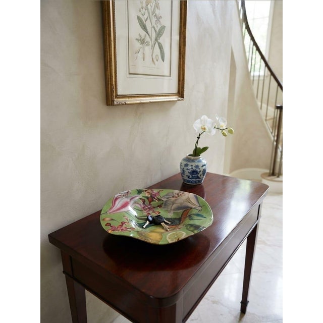 Green Vintage Tropical Botanical Decoupage Glass Shallow Bowl – Hummingbird & Orchids For Sale - Image 8 of 12