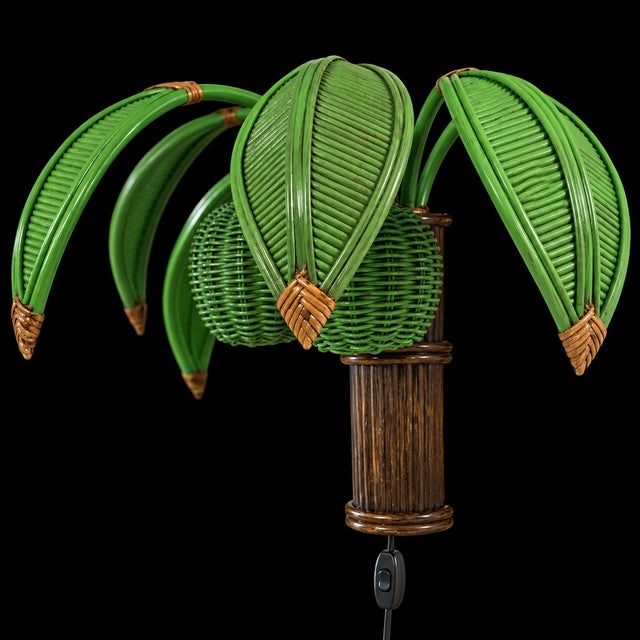Vintage Pencil Reed and Wicker Coconut Palm Tree Wall Light Sconce Attributed to Mario Torres Lopez For Sale - Image 9 of 10