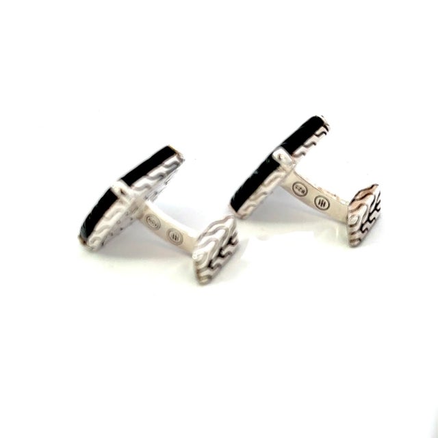 Black John Hardy Carved Onyx Cufflinks Sterling Silver Estate For Sale - Image 8 of 12