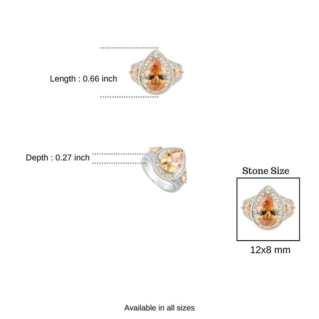 Modernist 12x8 Mm Pear Cut Zircon Cocktail Ring by Carat&her- Size 8 For Sale - Image 9 of 11