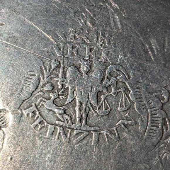 Metal Antique German Feinzinn Pewter Plate With Crest & Monogram (C. 1780–1840) For Sale - Image 7 of 9