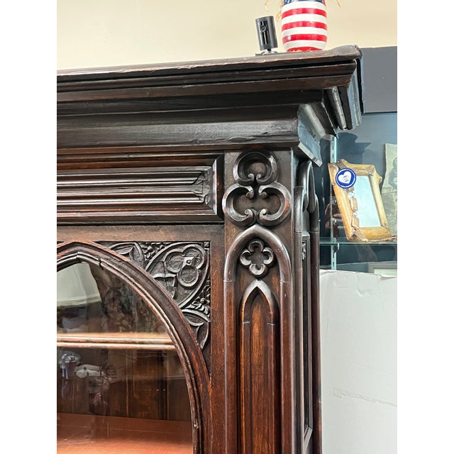 Amazing 19th Century Walnut Gothic Two Door Bookcase For Sale In Los Angeles - Image 6 of 9