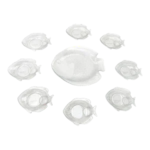 Mid Century Cristal d'Arques-Durand French Arcoroc Clear Glass Fish Plates - 9 Pieces