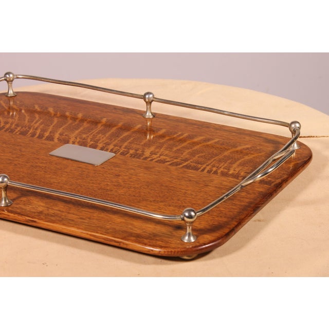 19th Century Silver-Plated Metal and Oak Tray For Sale - Image 5 of 11