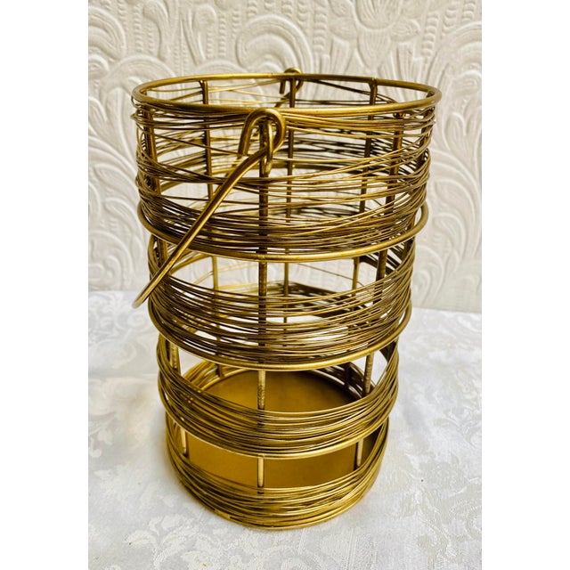 Vintage Mid Century Brutalist Brass Wire Wine Bottle Holder For Sale - Image 6 of 9