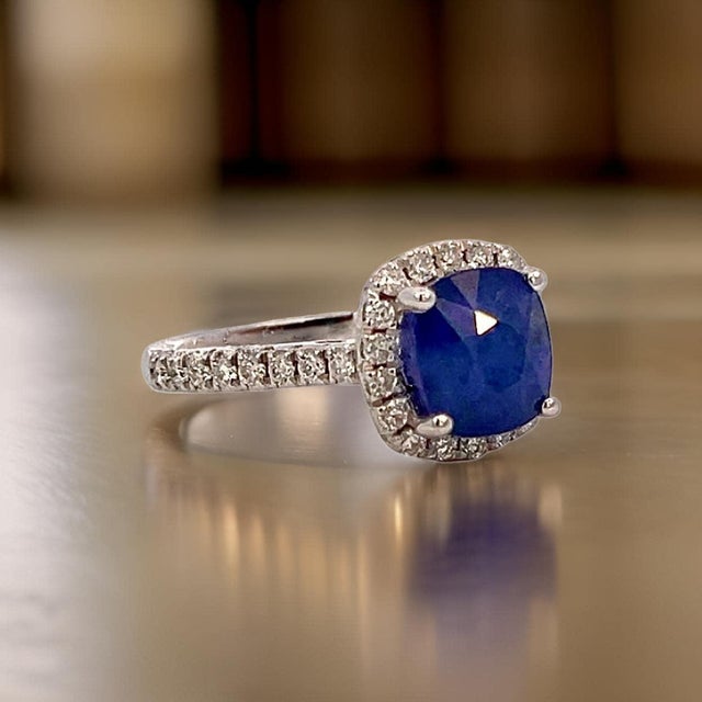 2010s Natural Sapphire Diamond Ring Size 7 14k White Gold 2.51 Certified For Sale - Image 5 of 10