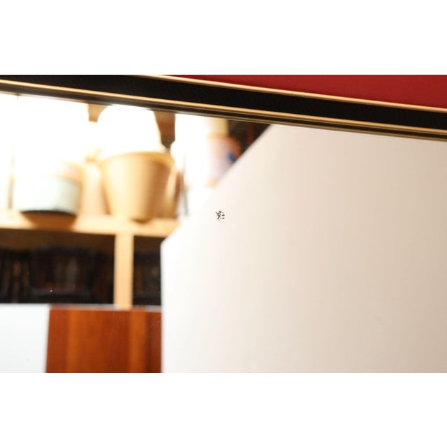 Raspberry Red Vintage Umberto Mascagni Upholstered Wall Mirror With Leather and Brass Border For Sale - Image 8 of 18