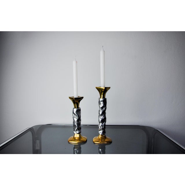 Superb and rare pair of brutalist candlesticks designed and made by Ardisur in the 70s in Spain. Brass and aluminum...