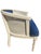 Elegant vintage Hollywood Regency accent chair featuring a sculptural cane back frame upholstered in rich cobalt blue...