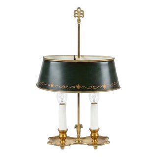 Brass Bouillotte Table Lamp with Green Tole Shade, 1950s For Sale