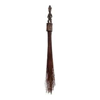 Vintage African Ceremonial Baule Broom W/ Female Figure 27" H For Sale