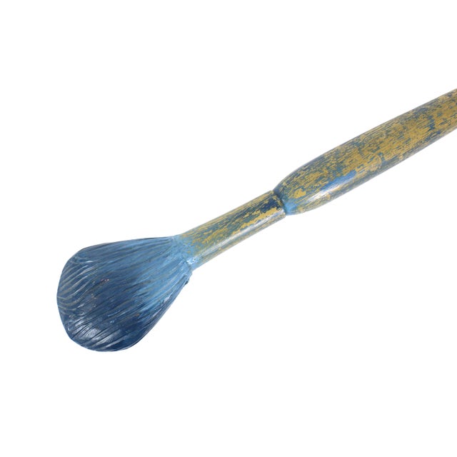 Bright handmade wood sculpture of a paintbrush. Well made with tapered handle, detailed brush thistles, and paint...