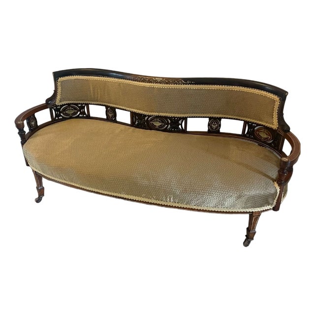 Antique Victorian Rosewood Inlaid Settee, 1880 For Sale