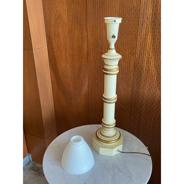 Vintage 1940s Painted Hollywood Regency Torchiere Table Lamp With Milk Glass Shade For Sale In Los Angeles - Image 6 of 8