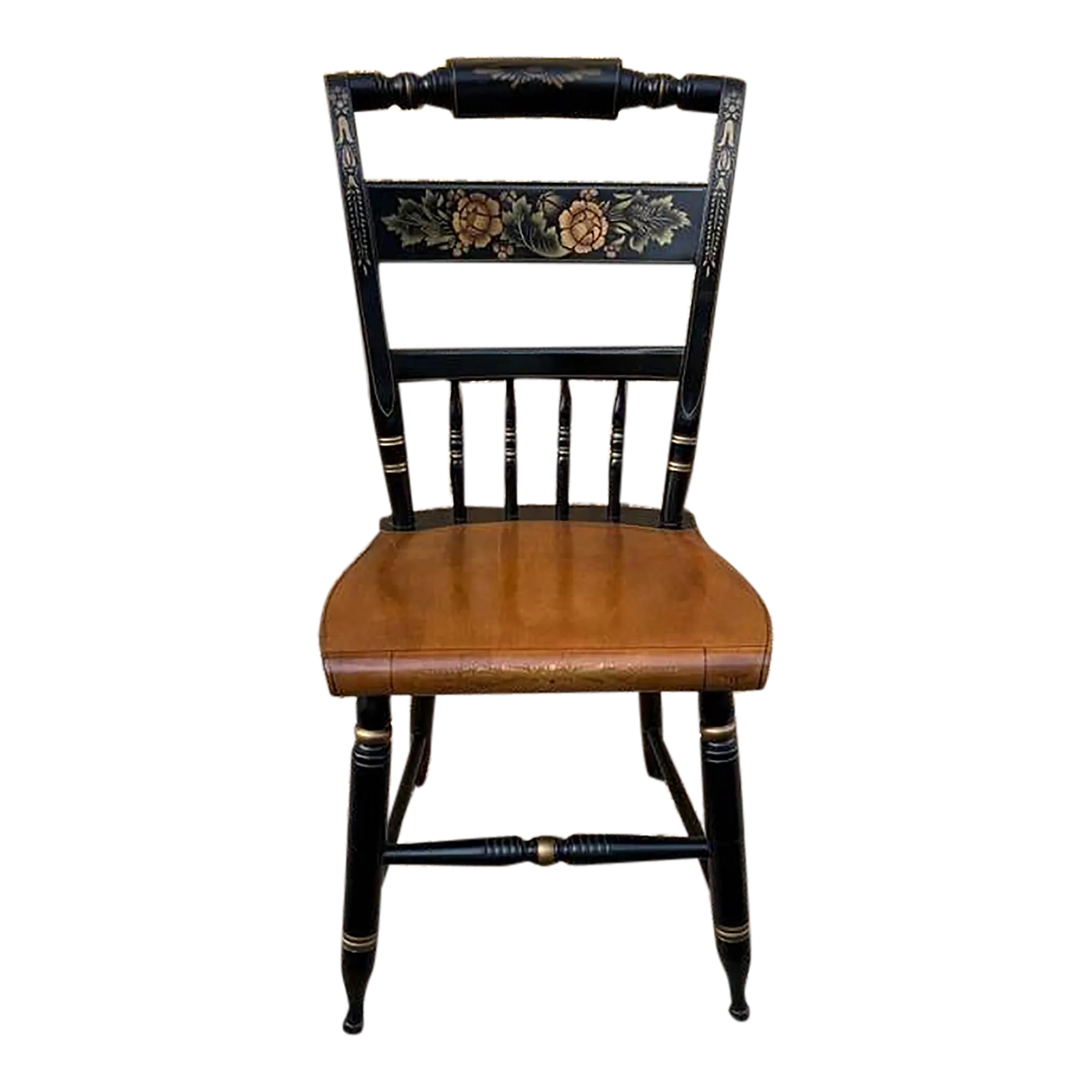 Late 20th Century Black L Hitchcock. Stencil Decorated Ebonized