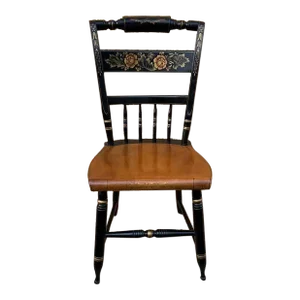 Late 20th Century Black L Hitchcock. Stencil Decorated Ebonized Wood Dining Side Chair