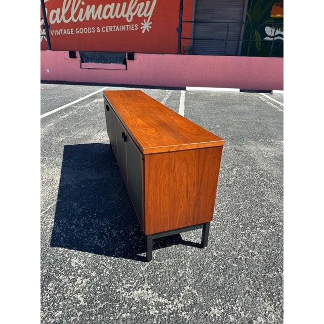 Wood 1960s Mid Century Founders Patterns 10 Black Leather and Walnut Credenza For Sale - Image 7 of 11