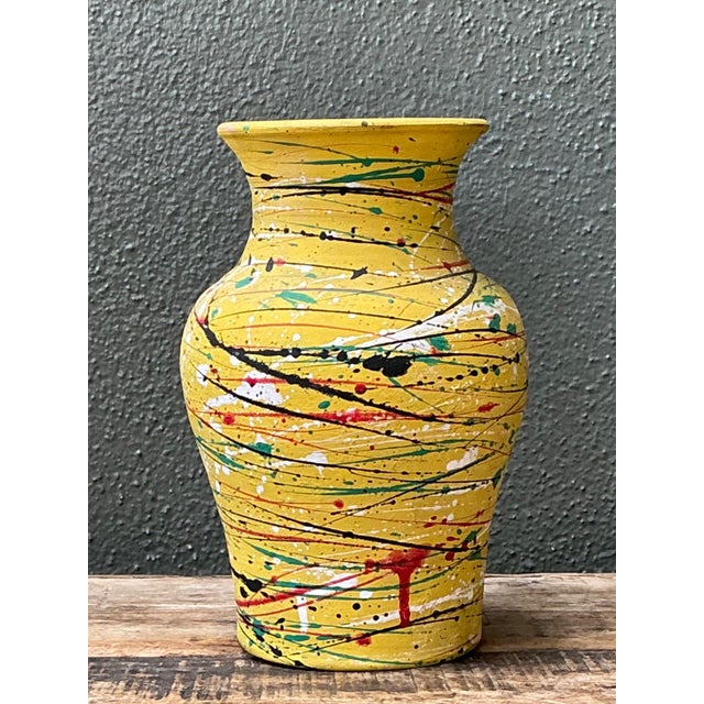 Yellow Vintage Splatter Paint Ceramic Vase For Sale - Image 8 of 16