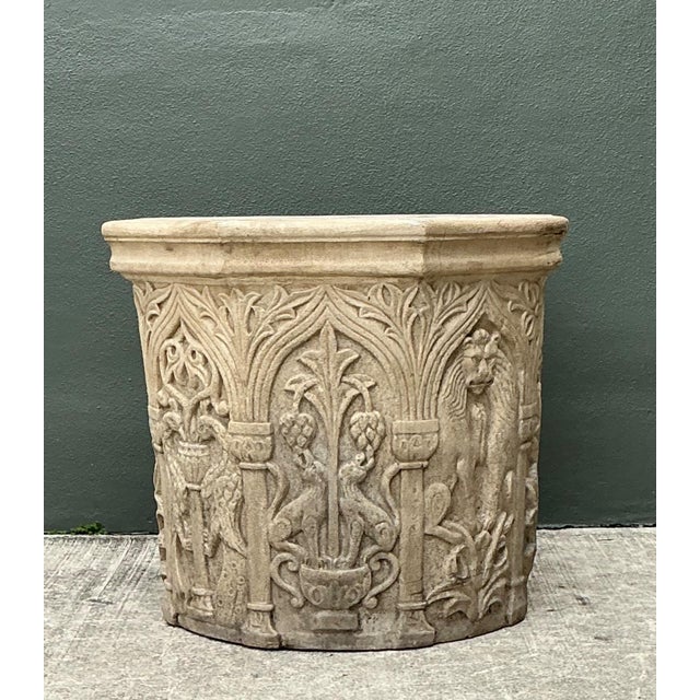Stone Vintage Cast Stone Lions Head Table Pedestal For Sale - Image 7 of 18