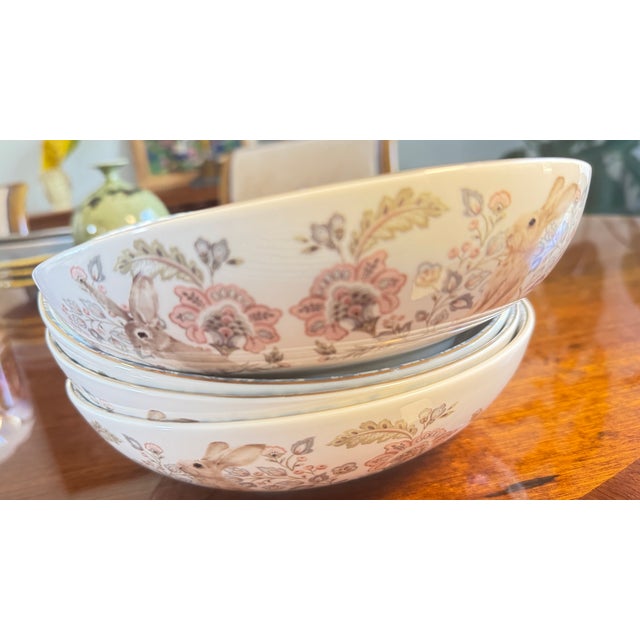 1990s Porcelain Bunny Bowl, Blue Floral Interior, Gold Trim, by Envogue, 8.5" Diameter 4 Pc For Sale - Image 10 of 15
