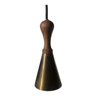 Bell Pendant Light in Walnut and Brass by Allied Maker For Sale