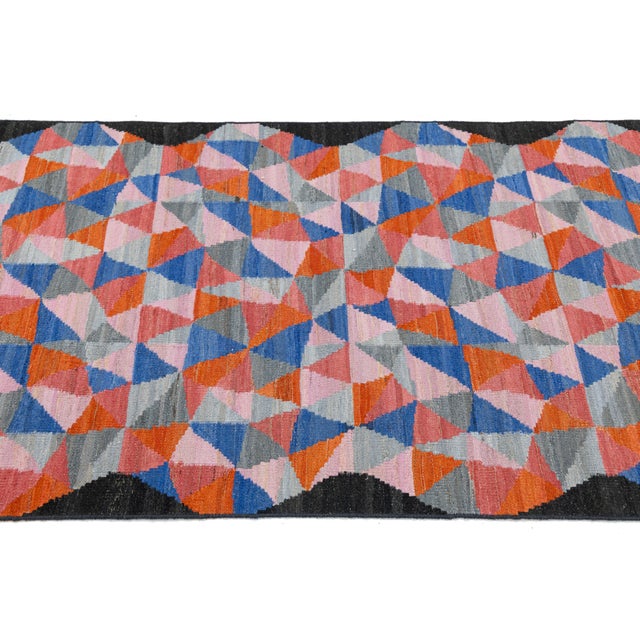 2020s Modern Abstract Geometric Flat-Weave Kilim Wool Runner by Apadana For Sale - Image 5 of 9