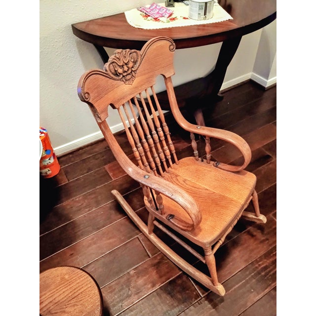 Beige Antique Child's Oak Rocker For Sale - Image 8 of 16