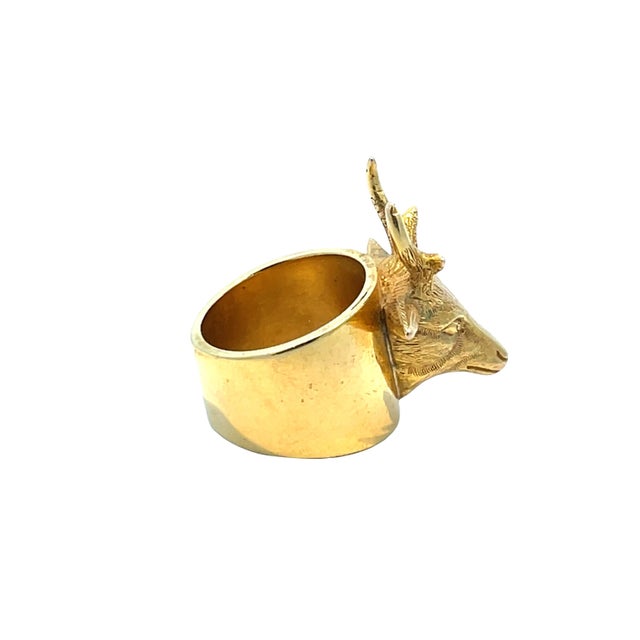Modern 18k Yellow Gold Deer Head Charm Pendant/ Scarf Ring For Sale - Image 3 of 4