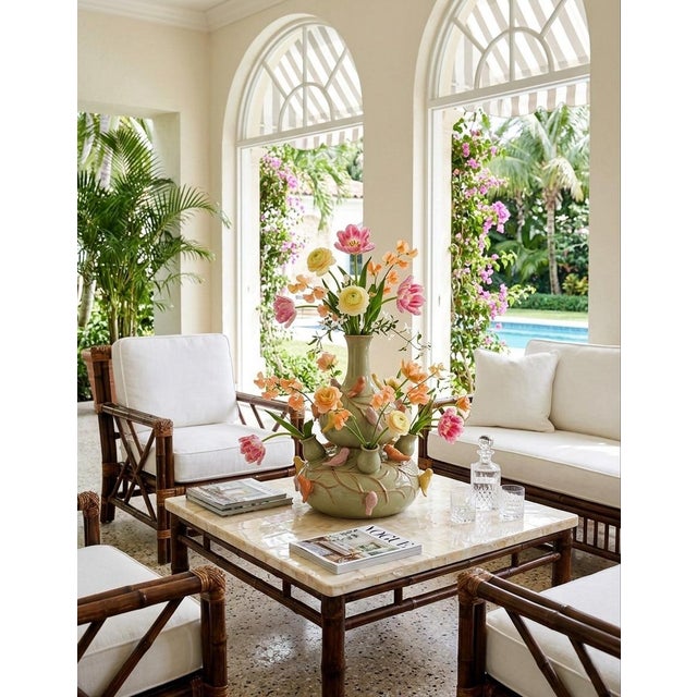 Pistachio Vintage Italian Hand-Painted Ceramic Bird Tulipiere & Bud Vase For Sale - Image 8 of 11