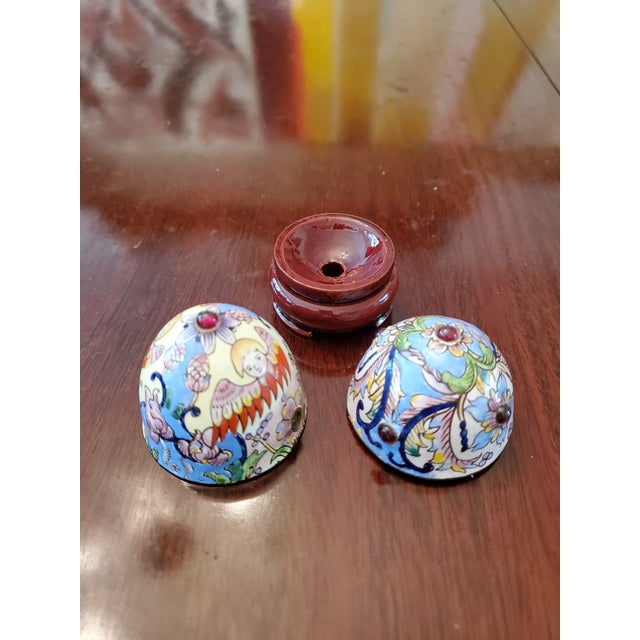 Antique Egg Shaped Enamel Jewel Box Jeweled Cabochons For Sale - Image 4 of 12