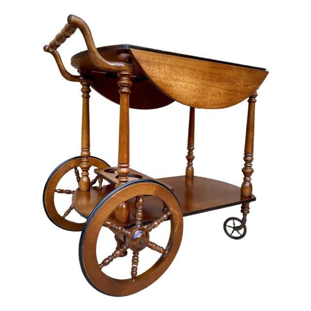 Mid-Century French Wooden Bar Cart Trolley, 1950s For Sale