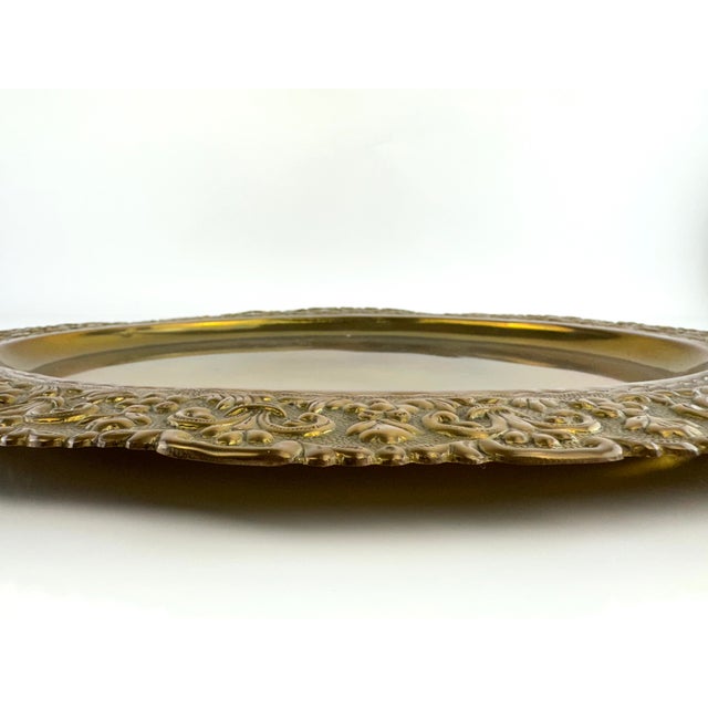 Brass Vintage Ornate Brass Oval Tray With Intricate Floral Motif For Sale - Image 8 of 9