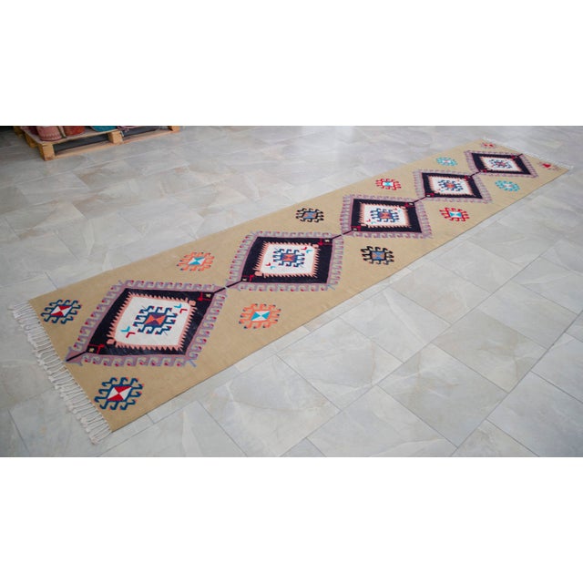 Hand Woven Silk Runner Rug. Extra Long Hallway Decor. Turkish Silk Kilim. Luxury Kitchen Decor - New - 3′1″ X 14′1″ For Sale - Image 9 of 14