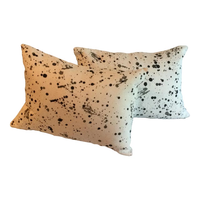 Peter Fasano White Pillow With Ink Splash Design- Set of 2 For Sale