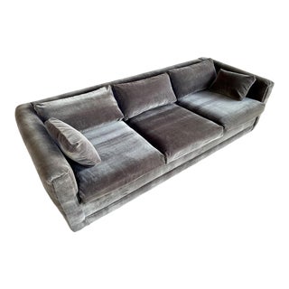 Restored 70s Gray Velvet Tuxedo Sofa For Sale