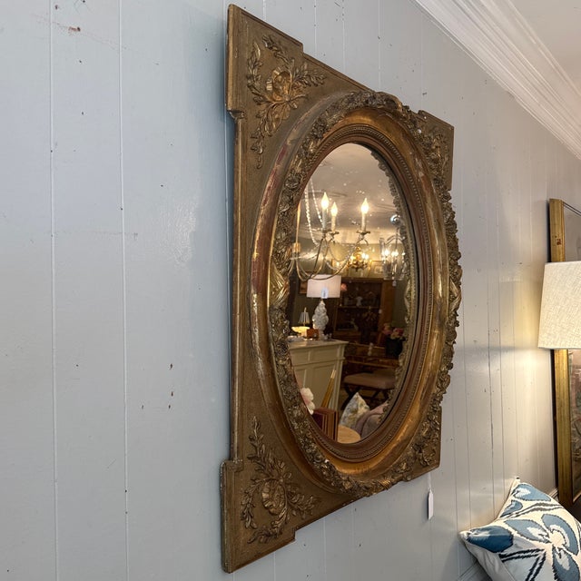 Wood Napoleon III Oval Carved Gilt Mirror For Sale - Image 7 of 7