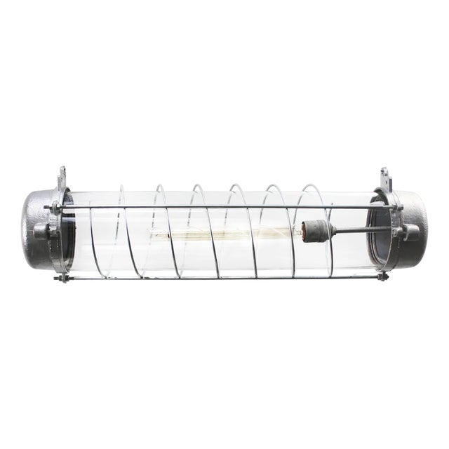 Industrial Cast Aluminum and Clear Glass Pendant Lamp For Sale